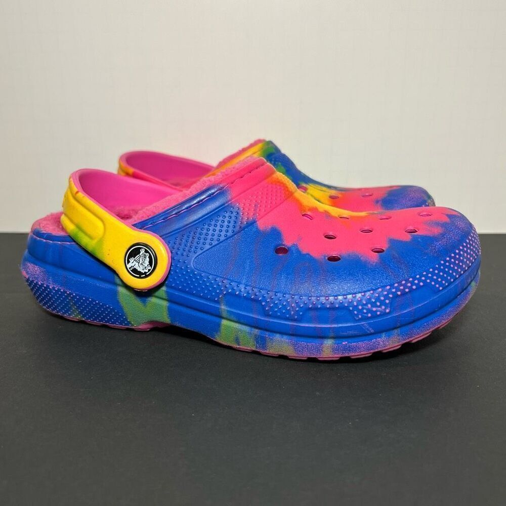 Kids CROCS Classic Tie Dye Faux Fur Lined Clogs / Size 2